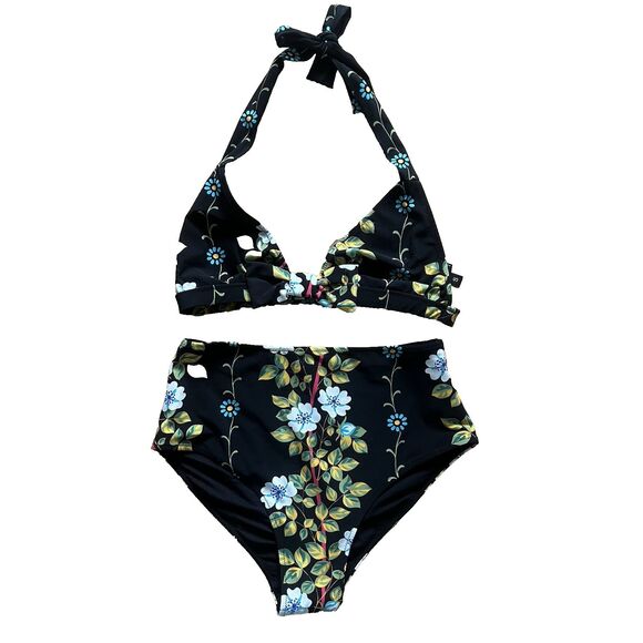 ETRO Milano BlackFloral Halter Neck High Waist Bikini Set NEW MSRP $850 Sz S/2-4 - Picture 4 of 12